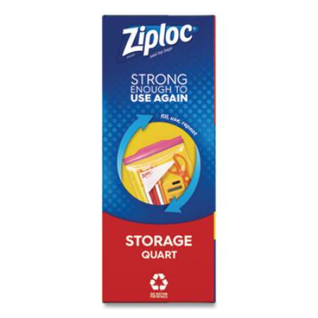 Ziploc Double Zipper Storage Bags, 1 qt, 1.75 mil, 9.63" x 8.5", Clear, 9/Carton (314469)