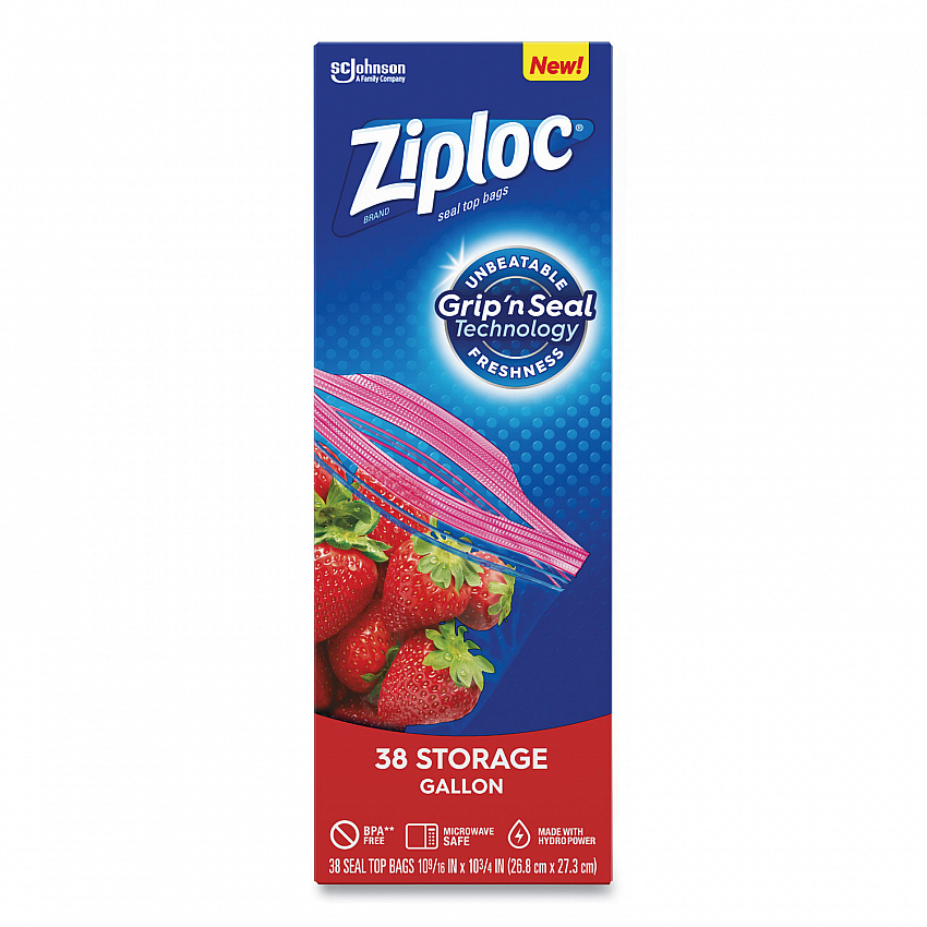 Double Zipper Storage Bags, Triple System Seal, Gallon, 10.56" x 10.75", Clear, 38 Bags/Box, 9 Boxes/Carton (383233)