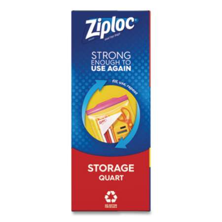 Ziploc Double Zipper Storage Bags, 1 qt, 1.75 mil, 9.63" x 8.5", Clear, 48/Box (314469BX)