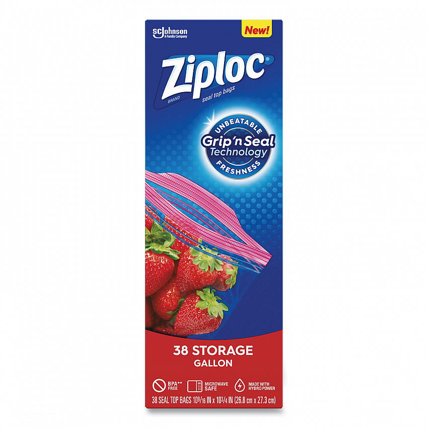 Double Zipper Storage Bags, Triple System Seal, Gallon, 10.56" x 10.75", Clear, 38/Box (383233BX)