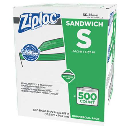 Ziploc Resealable Sandwich Bags, 1.2 mil, 6.5" x 6", Clear, 500/Box (682255)