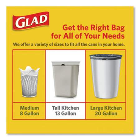 Glad ForceFlexPlus OdorShield Tall Kitchen Drawstring Trash Bags, 13 gal, 0.72 mil, 23.75" x 25.38", White, 120/Box (2191432)