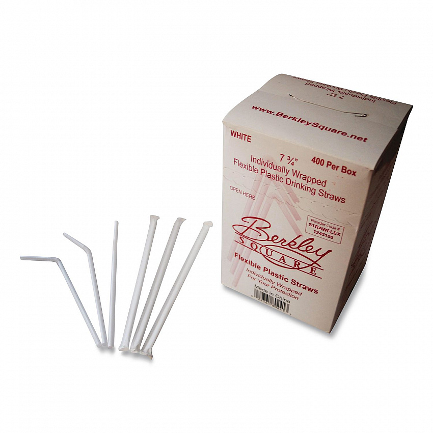 Individually Wrapped Straws, 7.75", Polypropylene, White, 400/Box (1245100)