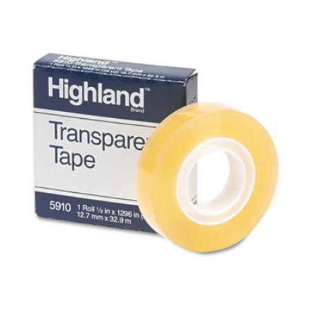 Highland Transparent Tape, 1" Core, 0.5" x 36 yds, Clear (5910121296)
