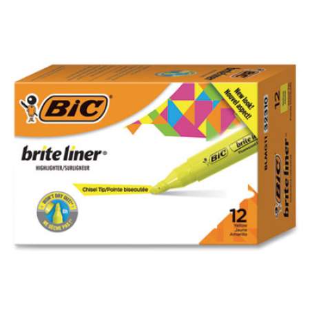 BIC Brite Liner Tank-Style Highlighter, Fluorescent Yellow Ink, Chisel Tip, Yellow/Black Barrel, Dozen (BLMG11YW)