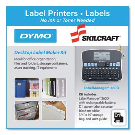 AbilityOne 7490016576124, Dymo/SKILCRAFT LabelManager 360D Desktop Label Maker Kit, 2 Lines, 2.8 x 7.76 x 5.91