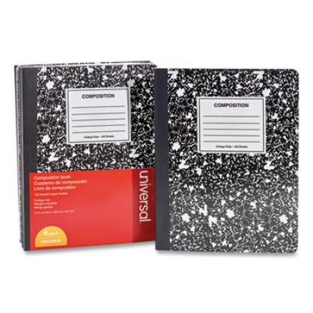 Universal Composition Book, Medium/College Rule, Black Marble Cover, 9.75 x 7.5, 100 Sheets, 6/Pack (20946)