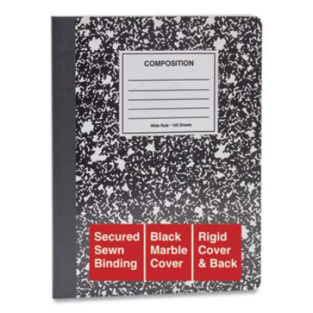 Universal Composition Book, Wide/Legal Rule, Black Marble Cover, 9.75 x 7.5, 100 Sheets, 6/Pack (20936)