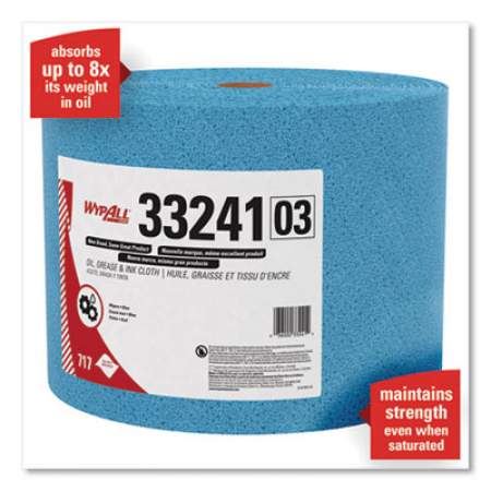 WypAll Oil, Grease and Ink Cloths, Jumbo Roll, 9 3/5 x 13 2/5, Blue, 717/Roll (33241)