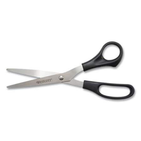 Westcott All Purpose Stainless Steel Scissors, 8" Long, 3.5" Cut Length, Black Straight Handle (16907)