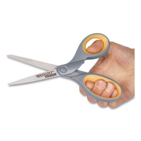 Westcott Titanium Bonded Scissors, 8" Long, 3.5" Cut Length, Gray/Yellow Straight Handle (13529)