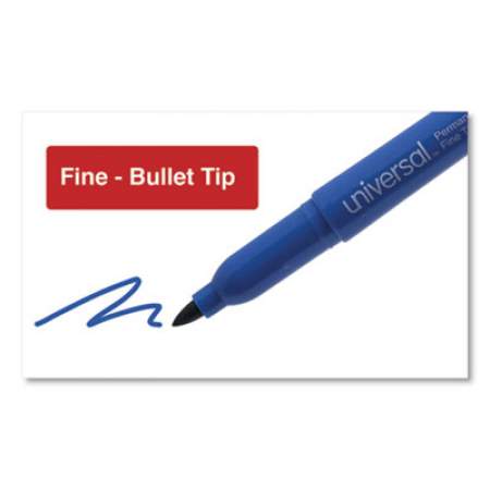 Universal Pen-Style Permanent Marker, Fine Bullet Tip, Blue, Dozen (07073)