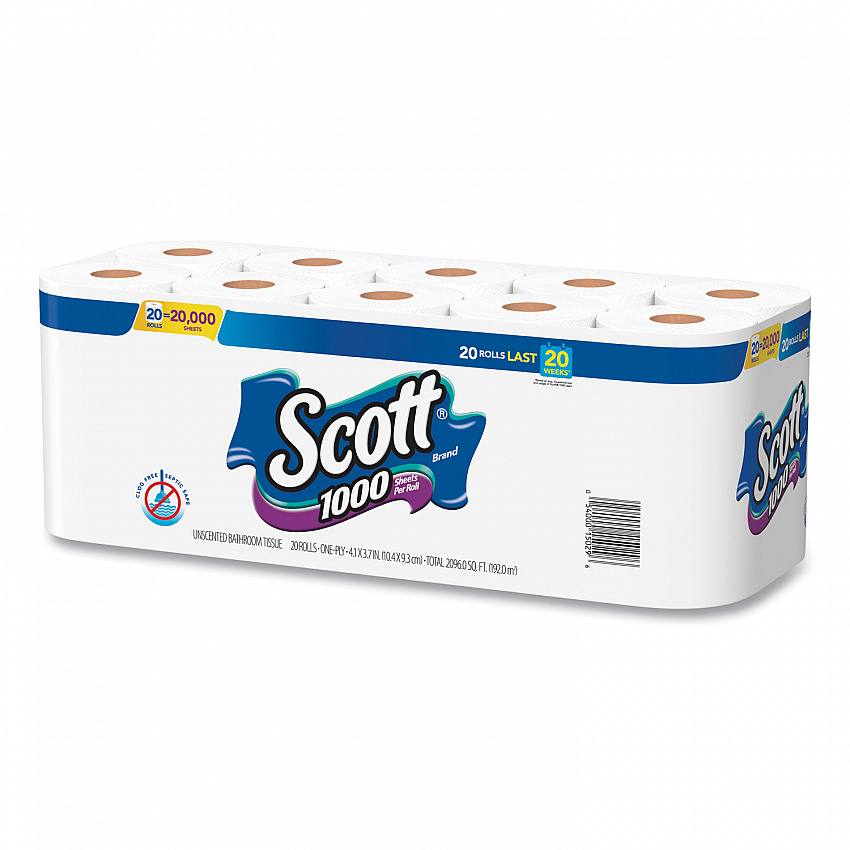 1000 Bathroom Tissue, Septic Safe, 1-Ply, White, 1,000 Sheets/Roll, 20 Rolls/Pack, 2 Packs/Carton (20032CT)