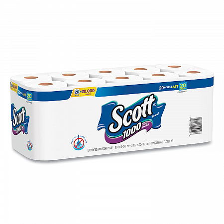 1000 Bathroom Tissue, Septic Safe, 1-Ply, White, 1,000 Sheets/Roll, 20 Rolls/Pack (20032PK)
