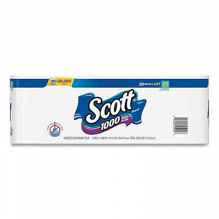 1000 Bathroom Tissue, Septic Safe, 1-Ply, White, 1,000 Sheets/Roll, 20 Rolls/Pack (20032PK)