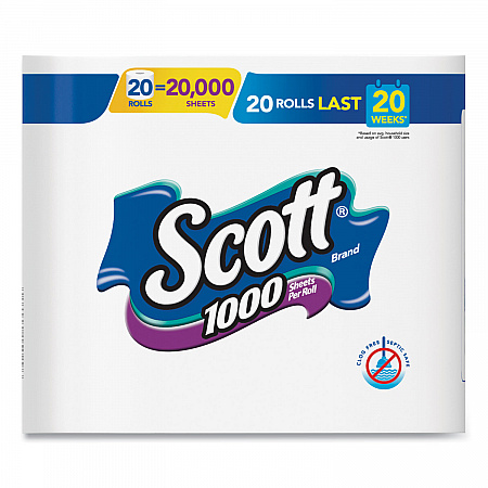 1000 Bathroom Tissue, Septic Safe, 1-Ply, White, 1,000 Sheets/Roll, 20 Rolls/Pack (20032PK)