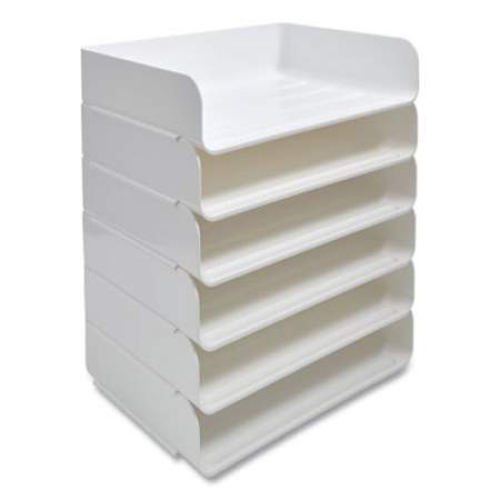 TRU RED Side-Load Stackable Plastic Document Tray, 1 Section, Letter-Size, 12.63 x 9.72 x 3.01, White, 6/Pack (24380790)