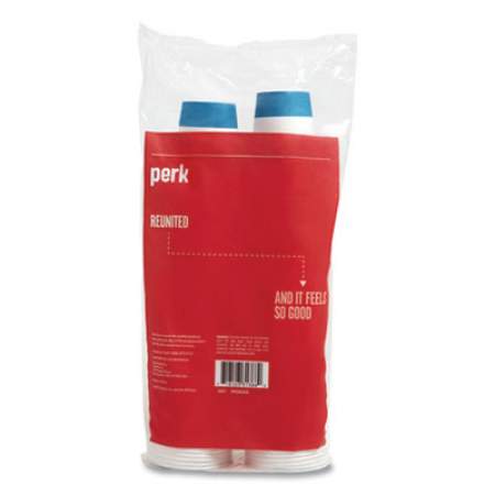 Perk Plastic Cold Cups, 16 oz, Blue, 50/Pack (24353995)