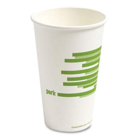 Perk Eco-ID Compostable Paper Hot Cups, 16 oz, White/Green, 50/Pack, 6 Packs/Carton (24394126)