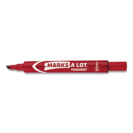 Avery MARKS A LOT Large Desk-Style Permanent Marker, Broad Chisel Tip, Red, Dozen (8887) (08887)
