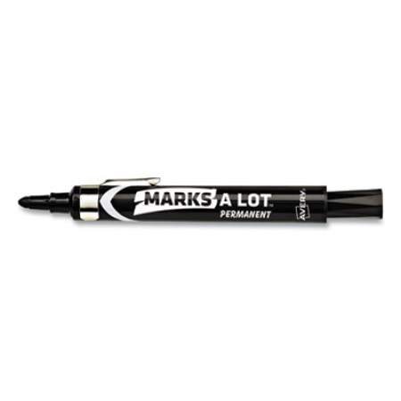Avery MARKS A LOT Large Desk-Style Permanent Marker with Metal Pocket Clip, Broad Bullet Tip, Black, Dozen (24878)