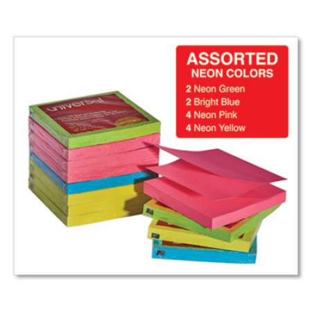 Universal Fan-Folded Self-Stick Pop-Up Notes, 3 x 3, Assorted Neon/Yellow, 100Sheet, 12/PK (35617)