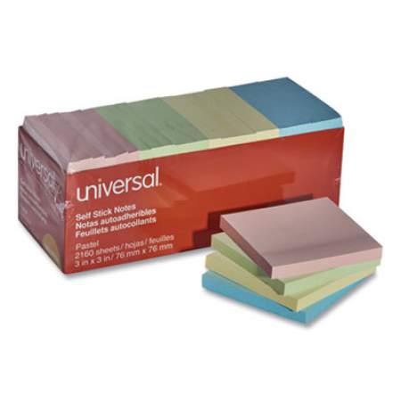 Universal Self-Stick Note Pads, 3" x 3", Pastel, 90-Sheet, 24 Pads/Pack (35695)