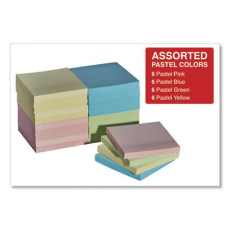 Universal Self-Stick Note Pads, 3" x 3", Pastel, 90-Sheet, 24 Pads/Pack (35695)