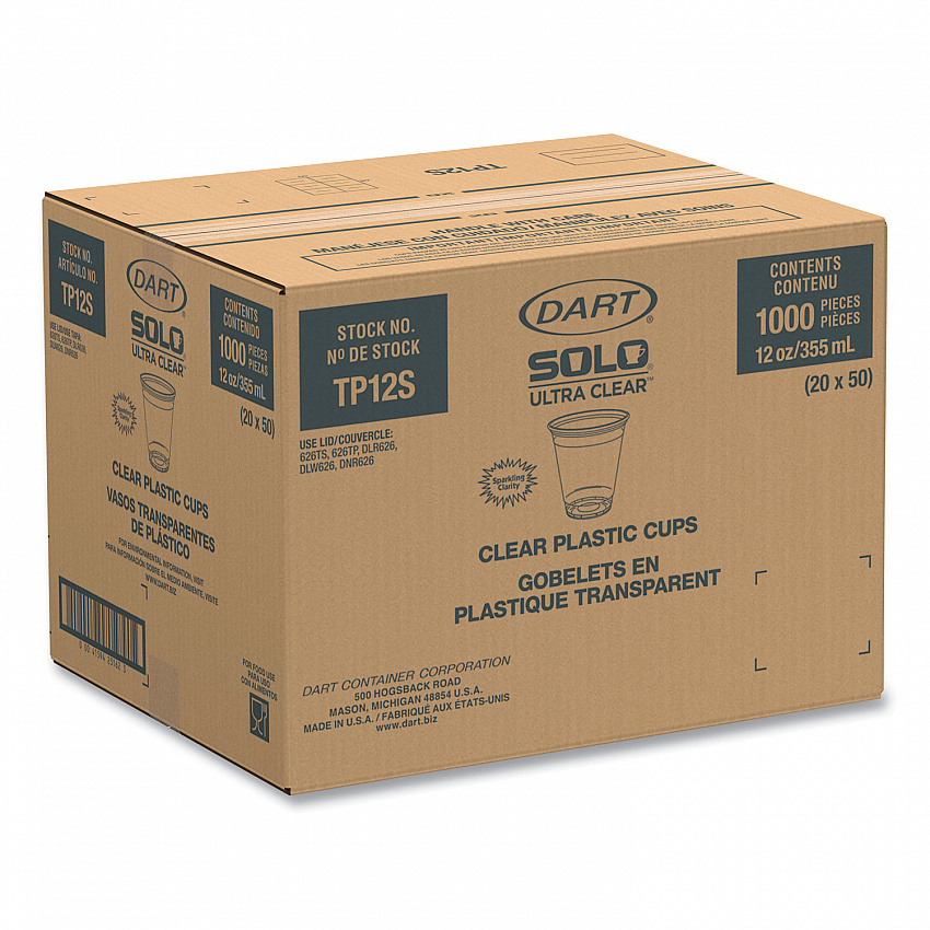Ultra Clear Cups, 12 oz, Plastic, 50 Cups/Bag, 20 Bags/Carton (TP12S)