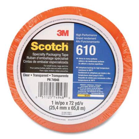Scotch Light Duty Heat Resistant, Packaging Tape, 3" Core,  1" x 72 yds, Clear, 1/Roll (431137)