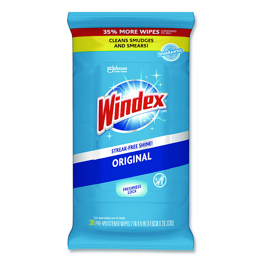Glass and Surface Wet Wipe, Cloth, 7 x 8, Unscented, White, 38/Pack, 12 Packs/Carton (378032)