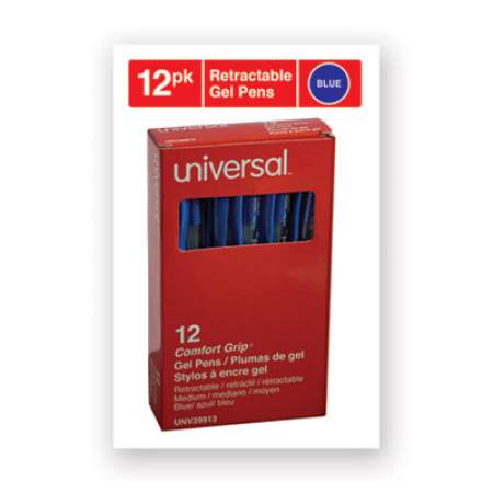 Universal Comfort Grip Gel Pen, Retractable, Medium 0.7 mm, Blue Ink, Translucent Blue Barrel, Dozen (39913)