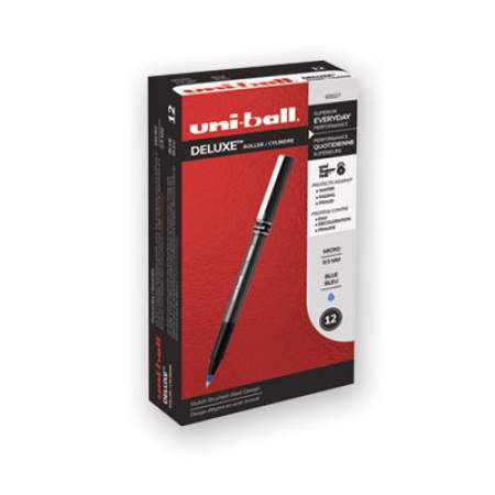 uni-ball Deluxe Roller Ball Pen, Stick, Micro 0.5 mm, Blue Ink, Metallic Gray Barrel, Dozen (60027)
