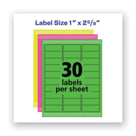 Avery High-Visibility Permanent Laser ID Labels, 1 x 2 5/8, Asst. Neon, 450/Pack (5979)