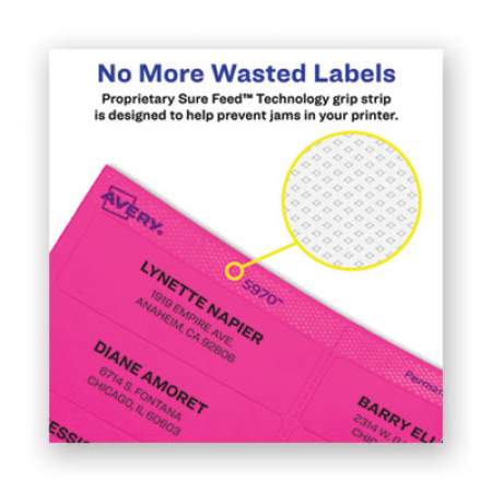 Avery High-Vis Removable Laser/Inkjet ID Labels w/ Sure Feed, 1 x 2 5/8, Neon, 360/PK (6479)