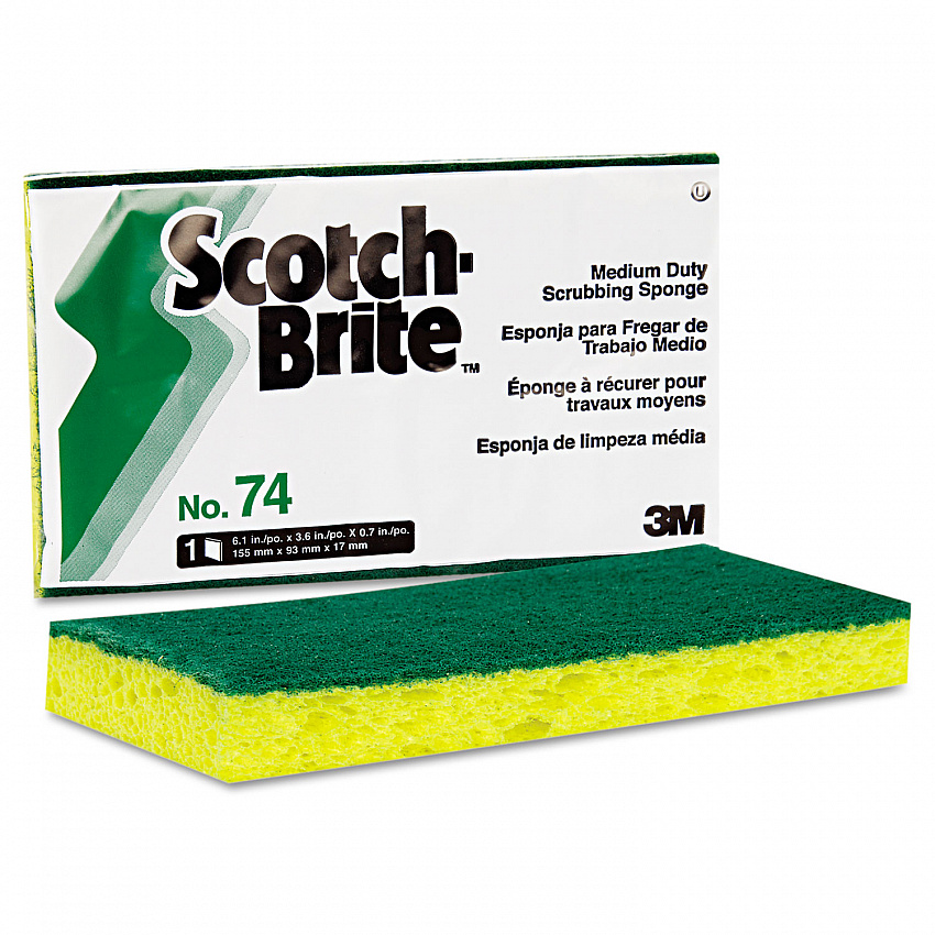 Medium-Duty Scrubbing Sponge 74, 3.6 x 6.1, 0.7" Thick, Yellow/Green, 20/Carton (74)
