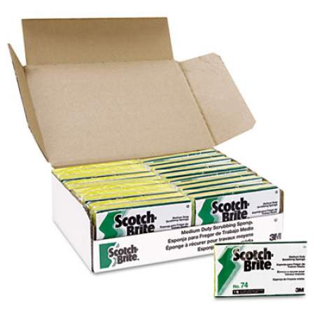 Scotch-Brite PROFESSIONAL Medium-Duty Scrubbing Sponge, 3.6 x 6.1, 0.7" Thick, Yellow/Green, 20/Carton (74)