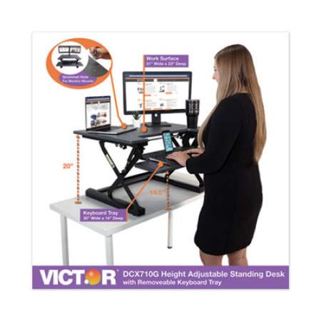 Victor High Rise Height Adjustable Standing Desk with Keyboard Tray, 31" x 31.25" x 5.25" to 20", Gray/Black (DCX710G)