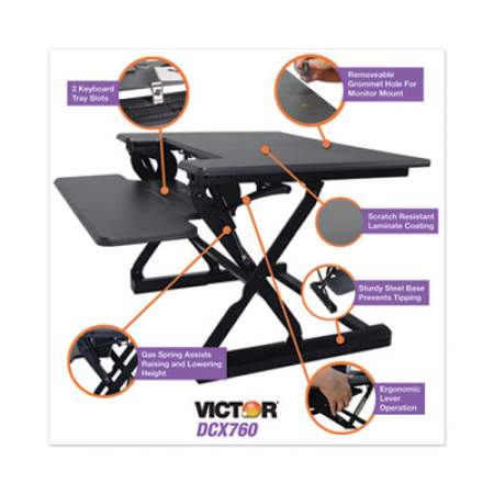 Victor High Rise Height Adjustable Standing Desk with Keyboard Tray, 36" x 31.25" x 5.25" to 20", Gray/Black (DCX760G)