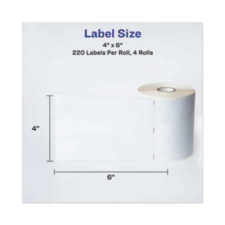 Avery Multipurpose Thermal Labels, 4 x 6, White, 220/Roll, 4 Rolls/Pack (4157)