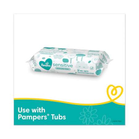 Pampers Sensitive Baby Wipes, White, Cotton, Unscented, 64/Pouch, 7 Pouches/Carton (19513CT)