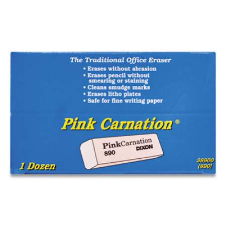 Dixon Pink Carnation Erasers, Medium, Pink,  1 Dozen (500454)