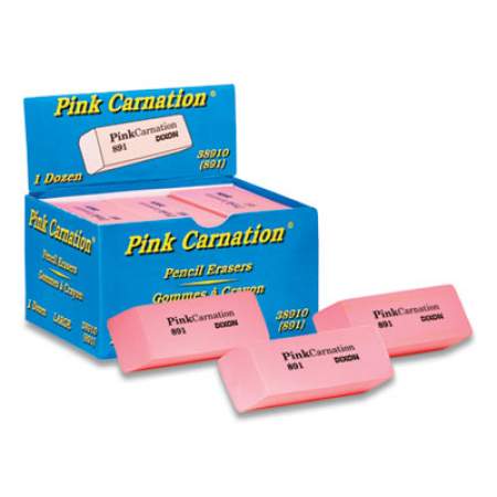 Dixon Pink Carnation Erasers, Large, Pink, 1 Dozen (500462)