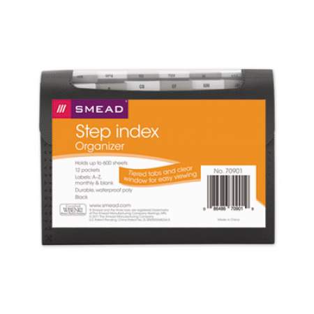 Smead Step Index Organizer, 12 Sections, 1/6-Cut Tab, Letter Size, Black (70901)