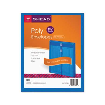 Smead Poly String and Button Interoffice Envelopes, String and Button Closure, 9.75 x 11.63, Transparent Blue, 5/Pack (89542)