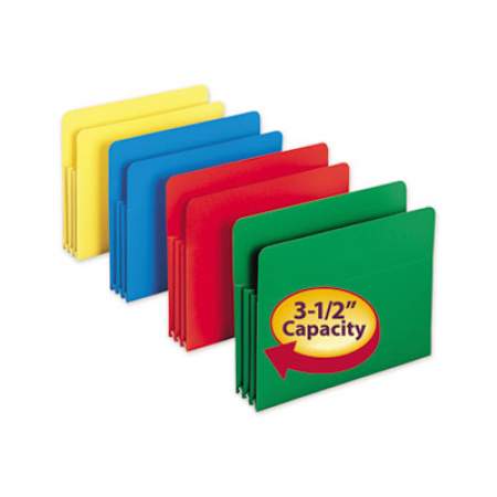 Smead Poly Drop Front File Pockets, 3.5" Expansion, 4 Sections, Letter Size, Assorted, 4/Box (73500)