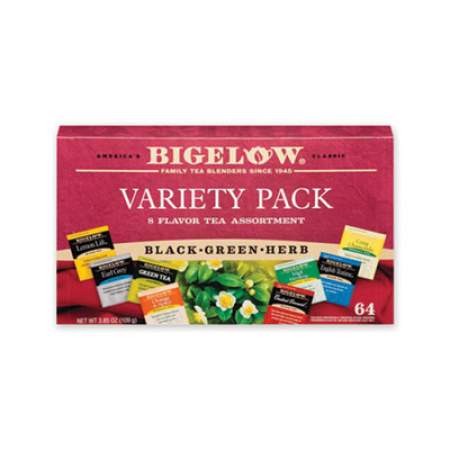 Bigelow Variety Pack Assorted Tea Bags, Individually Wrapped, 64 Tea Bags/Box (RCB10568)