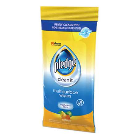 Pledge Multi-Surface Cleaner Wet Wipes, Cloth, Fresh Citrus, 7 x 10, 25/Pack, 12/Carton (319249)
