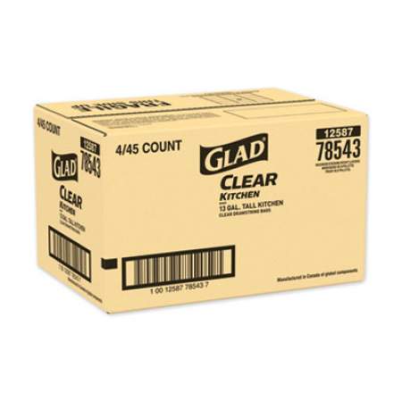 Glad Recycling Tall Kitchen Drawstring Trash Bags, 13 gal, 0.9 mil, 24" x 27.38", Clear, 180/Carton (78543CT)