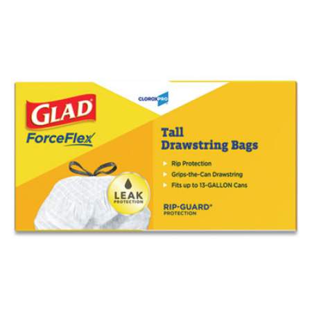 Glad Tall Kitchen Drawstring Trash Bags, 13 gal, 0.72 mil, 24" x 27.38", Gray, 100/Box (78526)